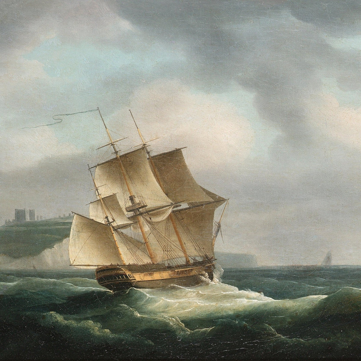 Nautical Oil Paintings - Tall Ship Sailing off Coastal Cliffs - Oil Painting Haven