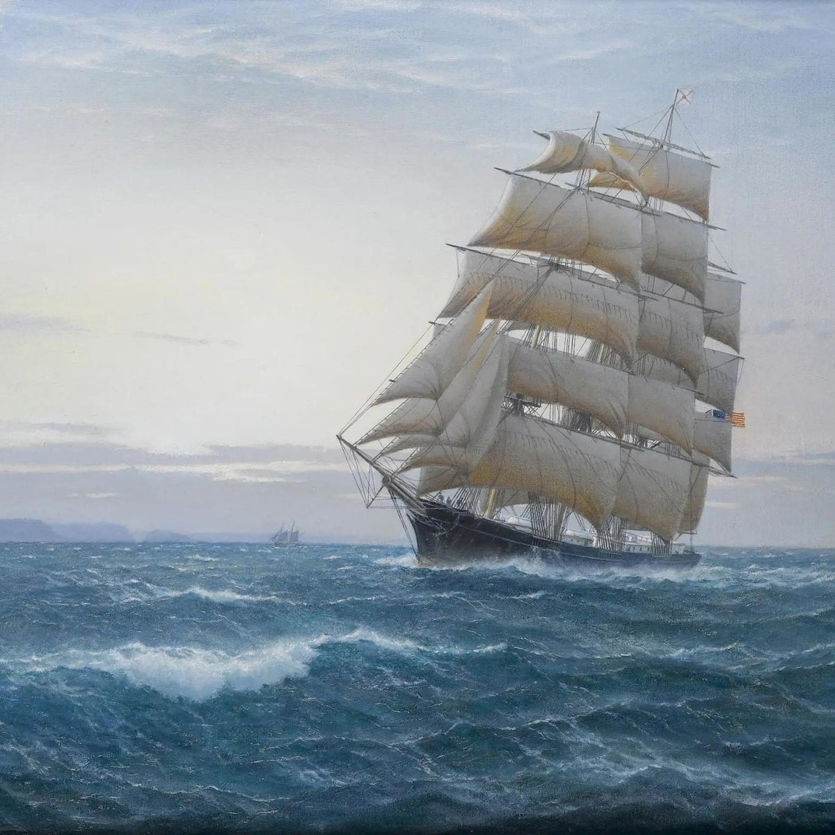 Nautical Oil Paintings - Tall Ship Sailing on Open Sea Wall Art - Oil Painting Haven