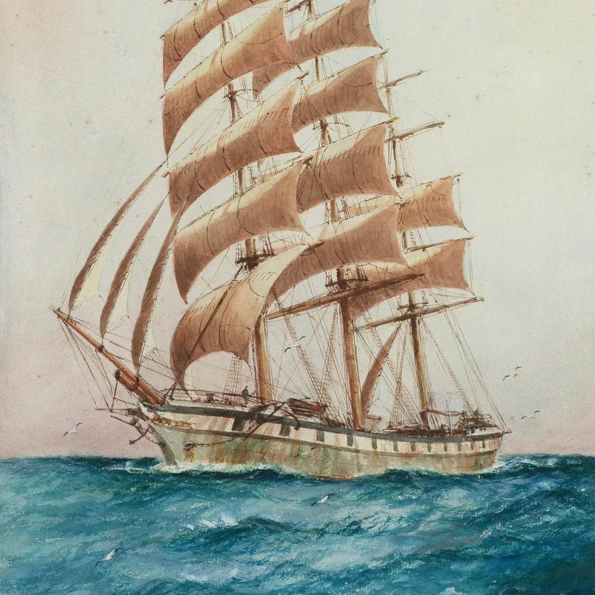 Nautical Oil Paintings - Tall Ship Sailing on Open Seas Wall Art - Oil Painting Haven