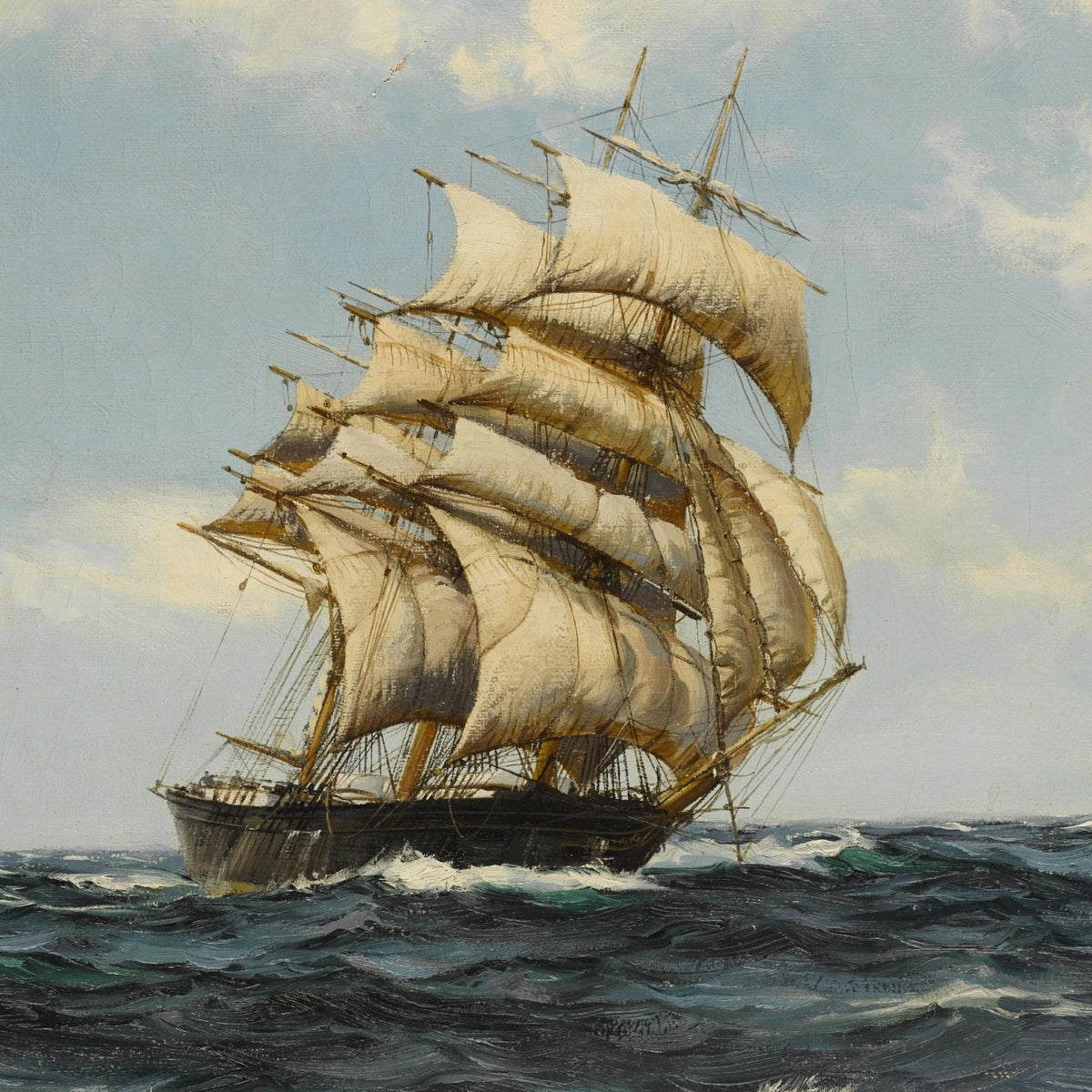 Nautical Oil Paintings - Tall Ship with Full Sails on Open Sea - Oil Painting Haven