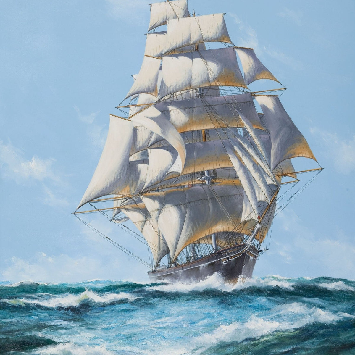 Nautical Oil Paintings - Tall Ship with Full White Sails at Sea - Oil Painting Haven