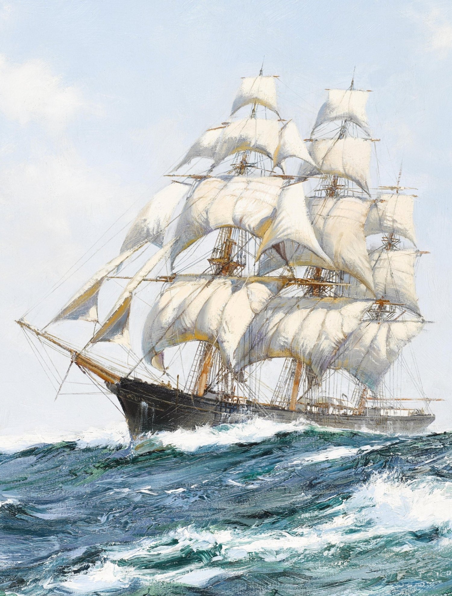 Nautical Oil Paintings - Tall Ship with White Sails at Sea - Oil Painting Haven