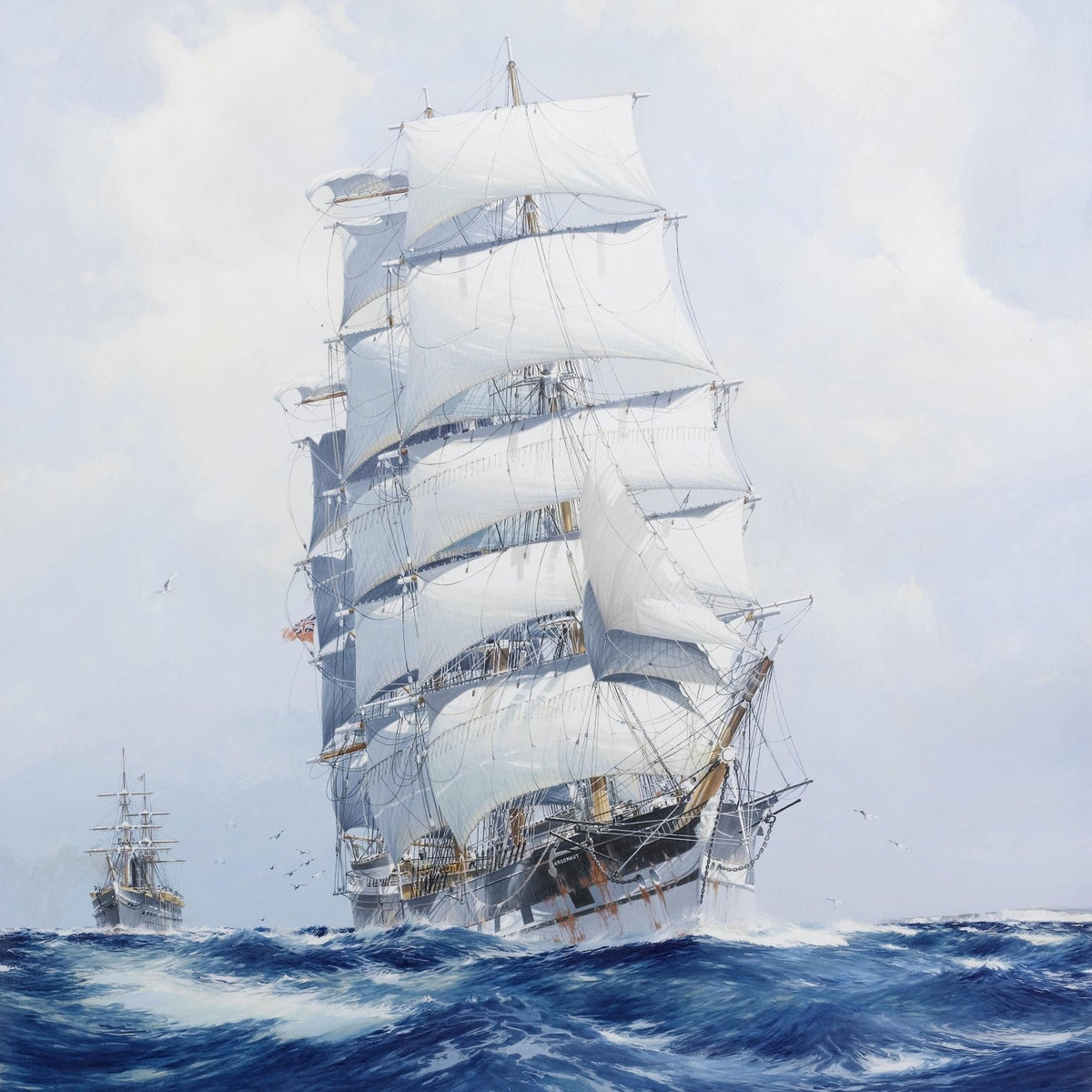 Nautical Oil Paintings - Tall Ship with White Sails on Blue Sea - Oil Painting Haven