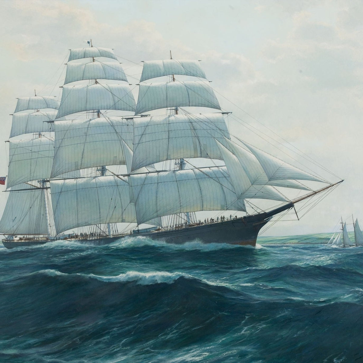 Nautical Oil Paintings - Tall Ship with White Sails on Blue Waves - Oil Painting Haven