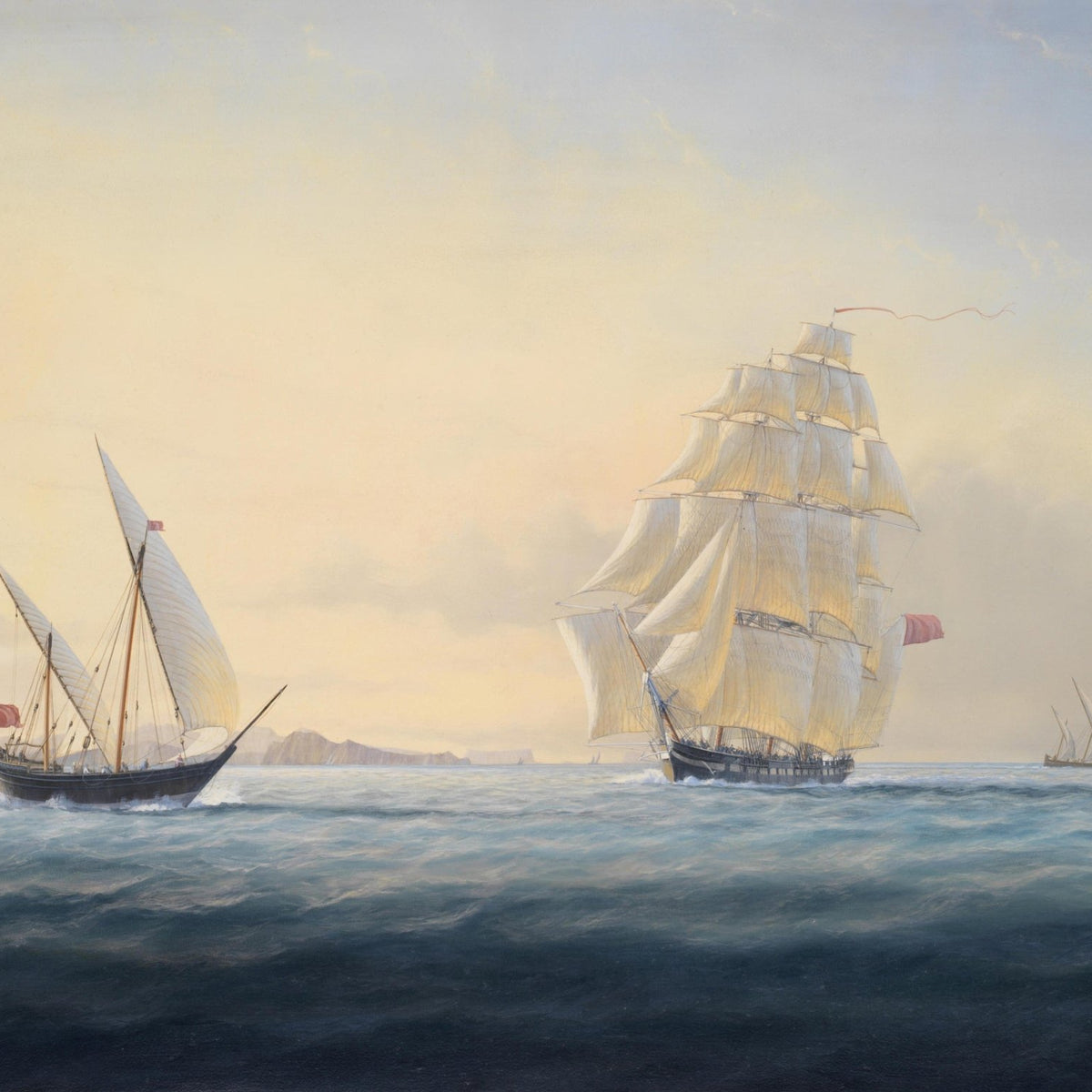 Hand-painted tall ships at sea nautical oil painting on canvas