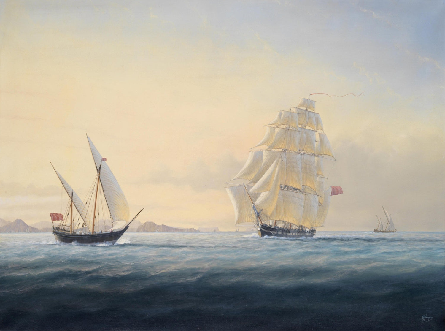 Hand-painted tall ships at sea nautical oil painting on canvas