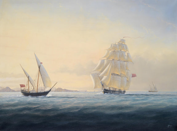 Hand-painted tall ships at sea nautical oil painting on canvas
