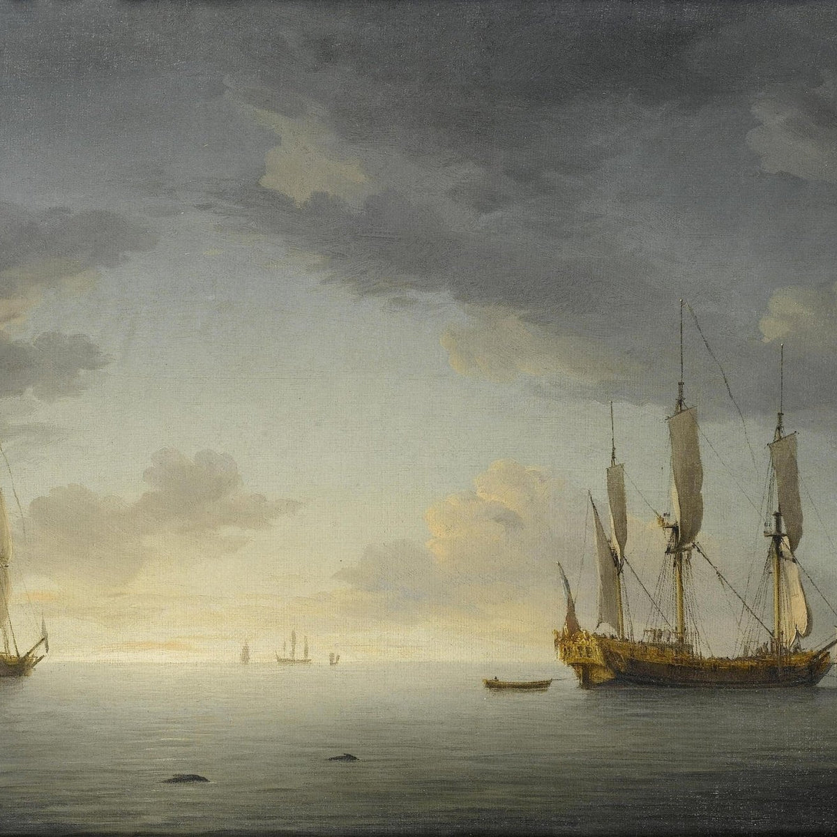 Nautical Oil Paintings - Tall Ships in Calm Harbor at Dusk - Oil Painting Haven