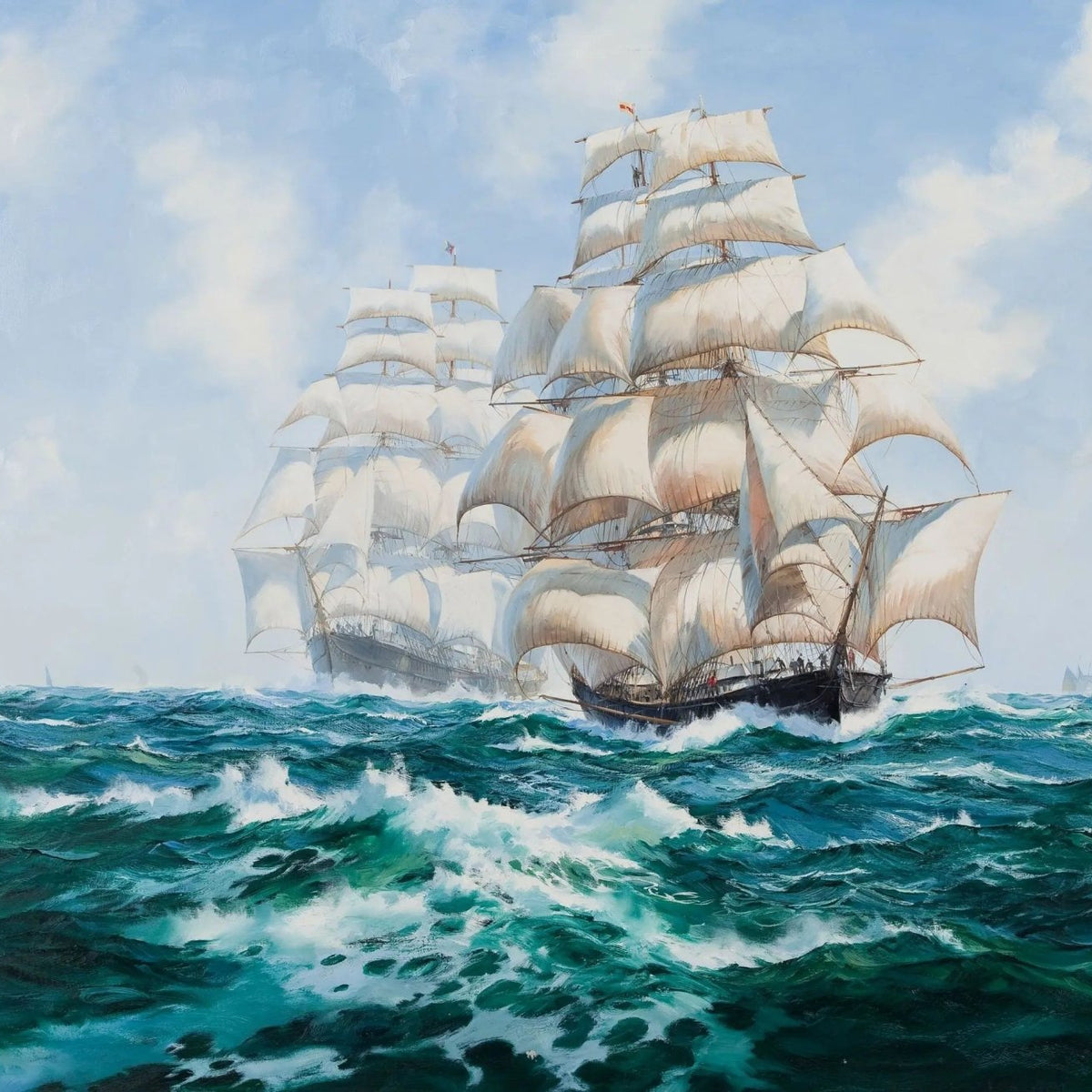 Nautical Oil Paintings - Tall Ships in Raging Sea - Oil Painting Haven