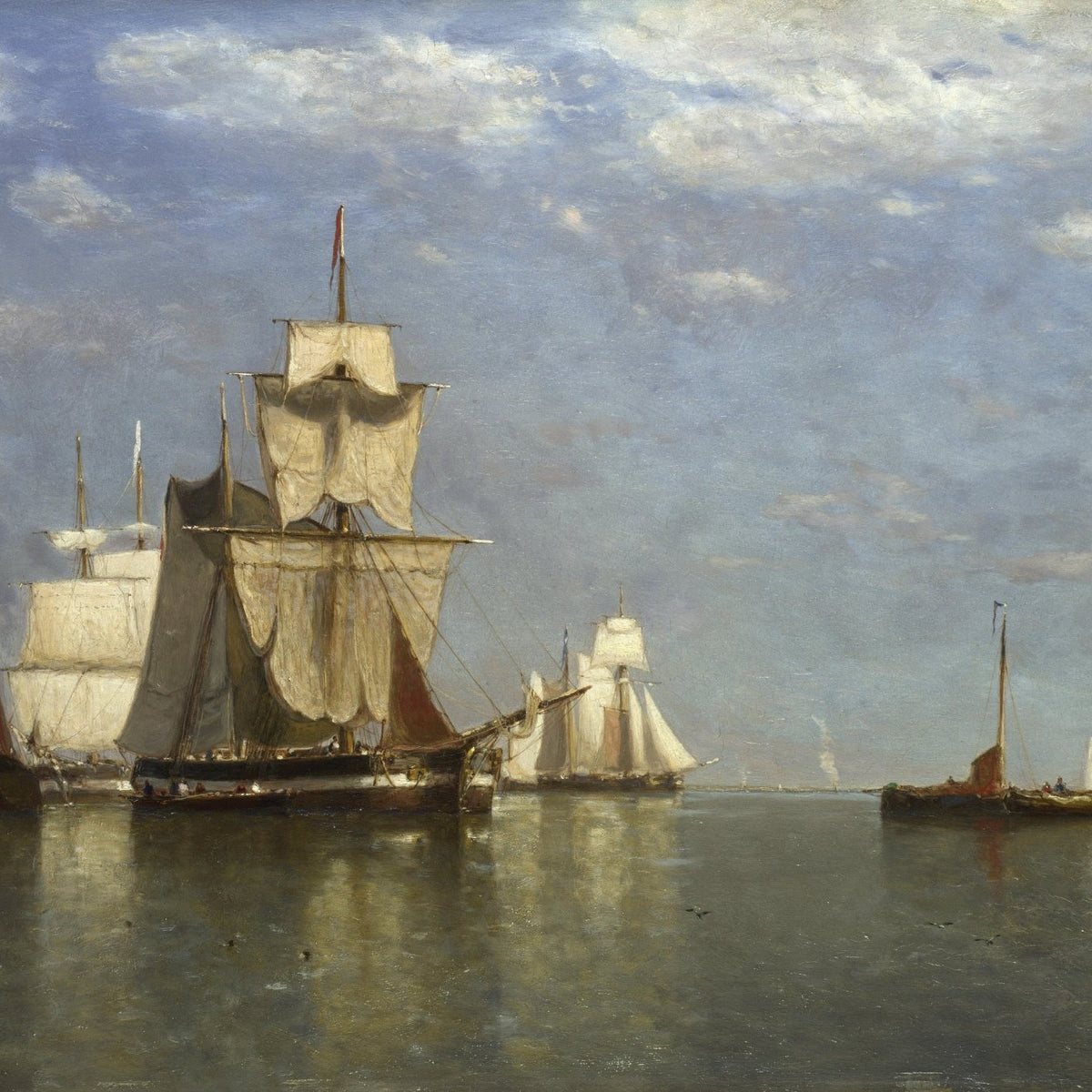 Hand-painted tall ships on calm water at flushing nautical oil painting on canvas