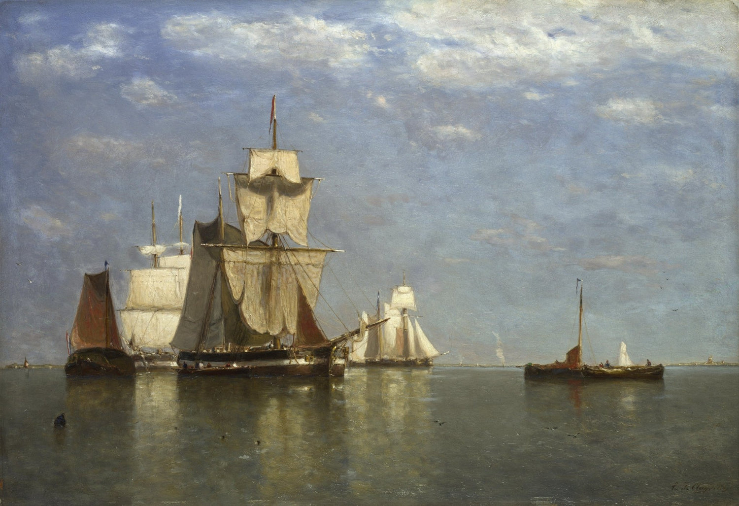 Hand-painted tall ships on calm water at flushing nautical oil painting on canvas