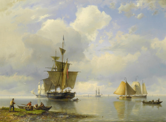Hand-painted tall ships on calm waters nautical oil painting on canvas