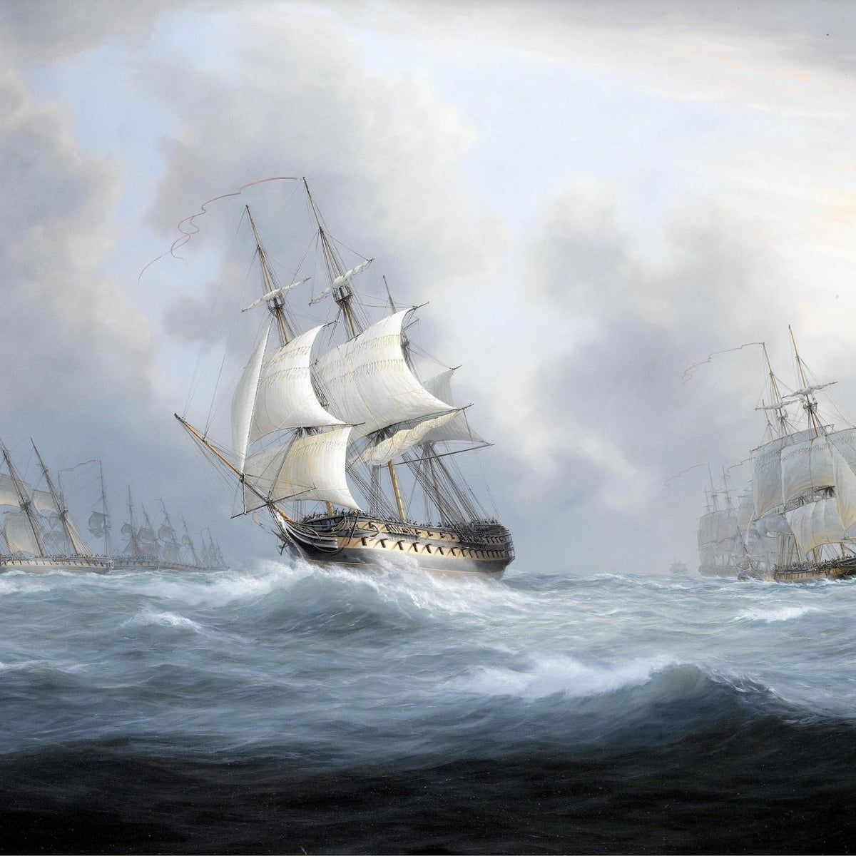 Nautical Oil Paintings - Tall Ships on Rolling Sea Under Clouds - Oil Painting Haven