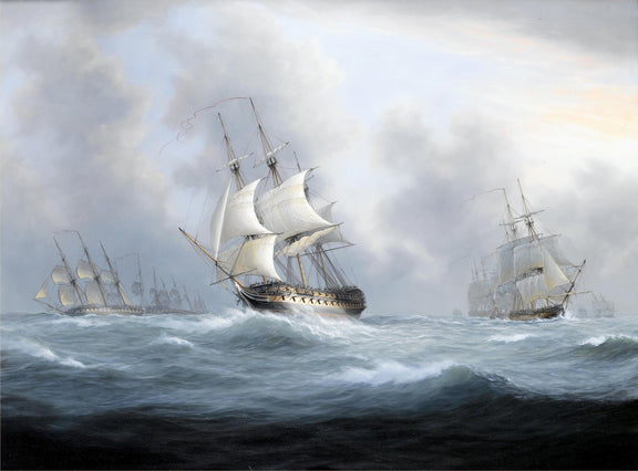 Nautical Oil Paintings - Tall Ships on Rolling Sea Under Clouds - Oil Painting Haven