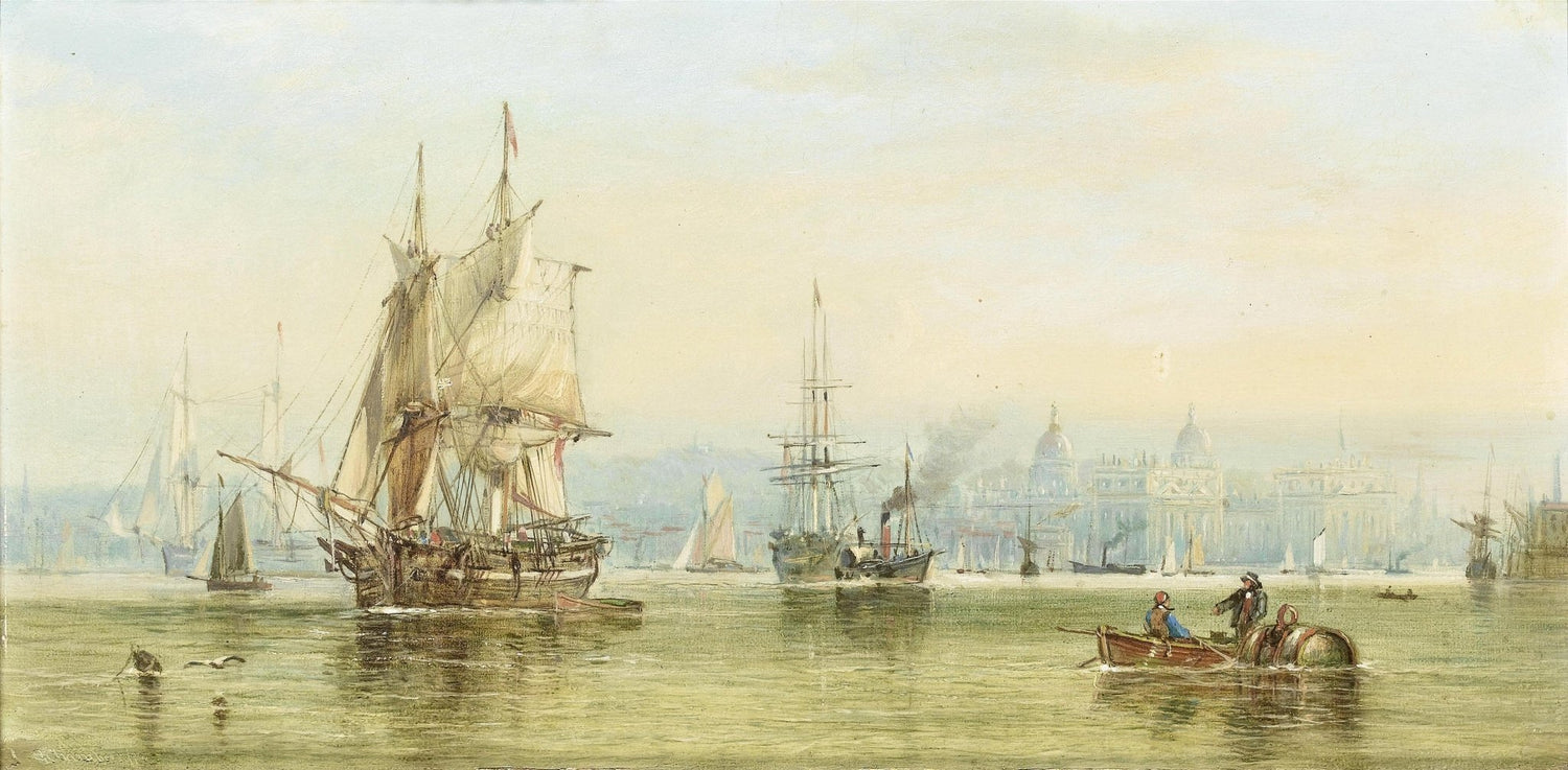 Hand-painted tall ships on Venetian lagoon at dawn nautical oil painting on canvas