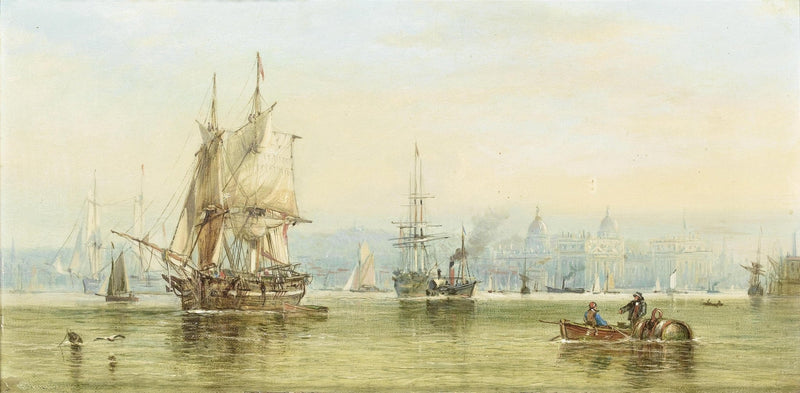 Hand-painted tall ships on Venetian lagoon at dawn nautical oil painting on canvas