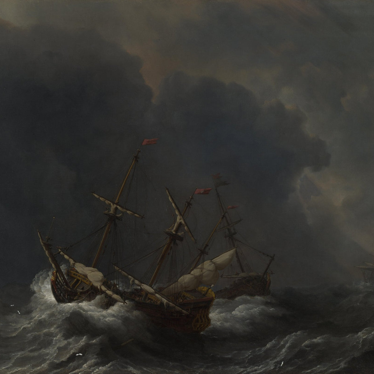 Nautical Oil Paintings - Three Ships Battling a Violent Sea Storm - Oil Painting Haven