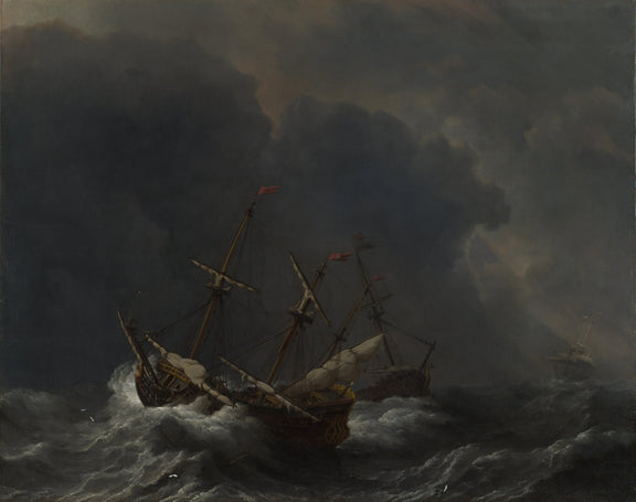 Nautical Oil Paintings - Three Ships Battling a Violent Sea Storm - Oil Painting Haven