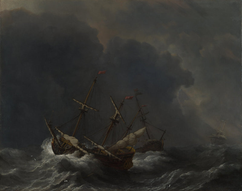 Nautical Oil Paintings - Three Ships Battling a Violent Sea Storm - Oil Painting Haven