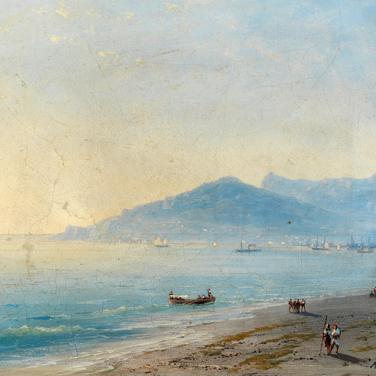 Hand-painted tranquil coastal shoreline nautical oil painting on canvas
