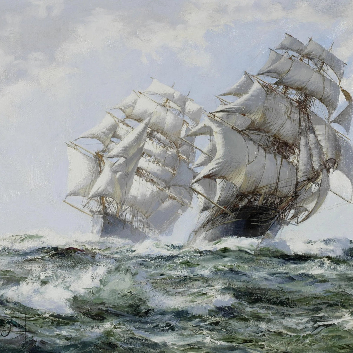 Nautical Oil Paintings - Two Sailing Ships on Rough Sea - Oil Painting Haven