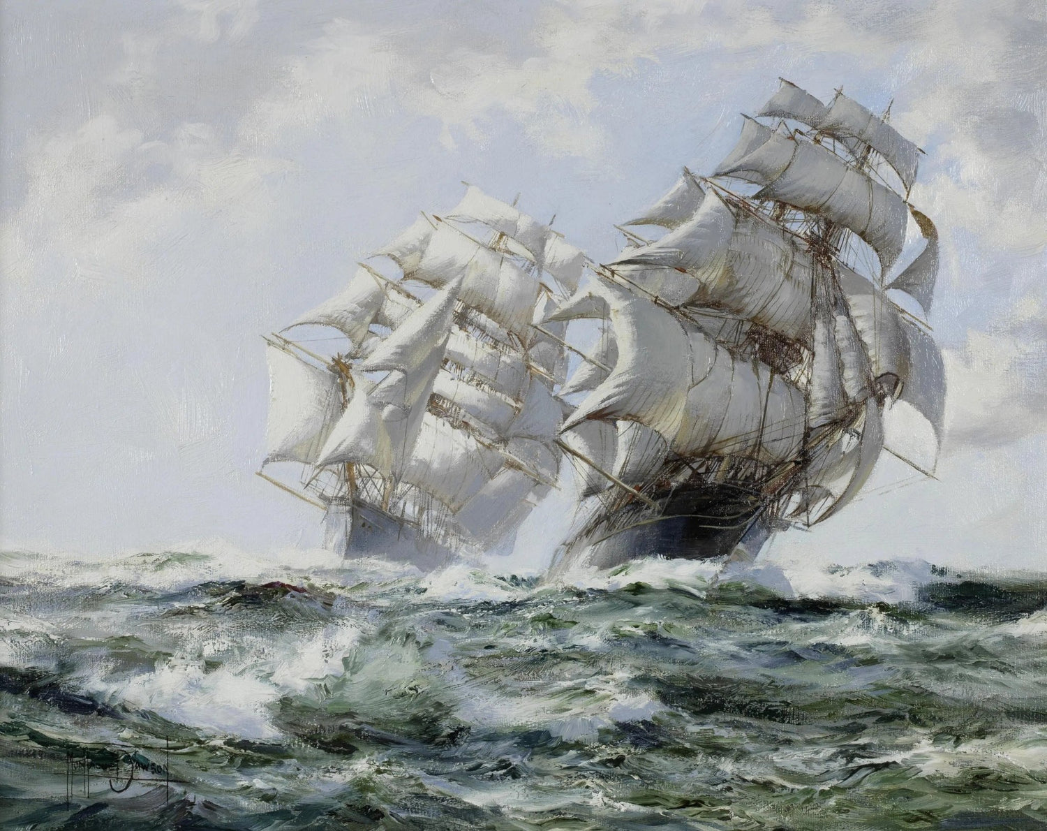 Nautical Oil Paintings - Two Sailing Ships on Rough Sea - Oil Painting Haven