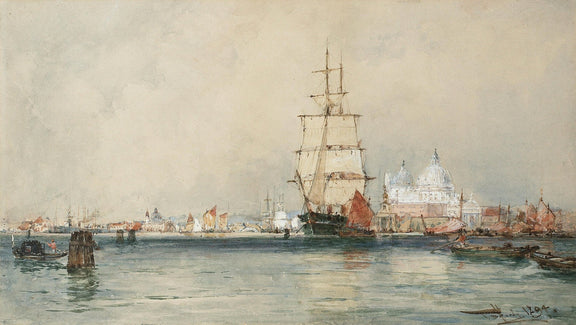 Nautical Oil Paintings - Venetian Harbor with Tall Ship View - Oil Painting Haven