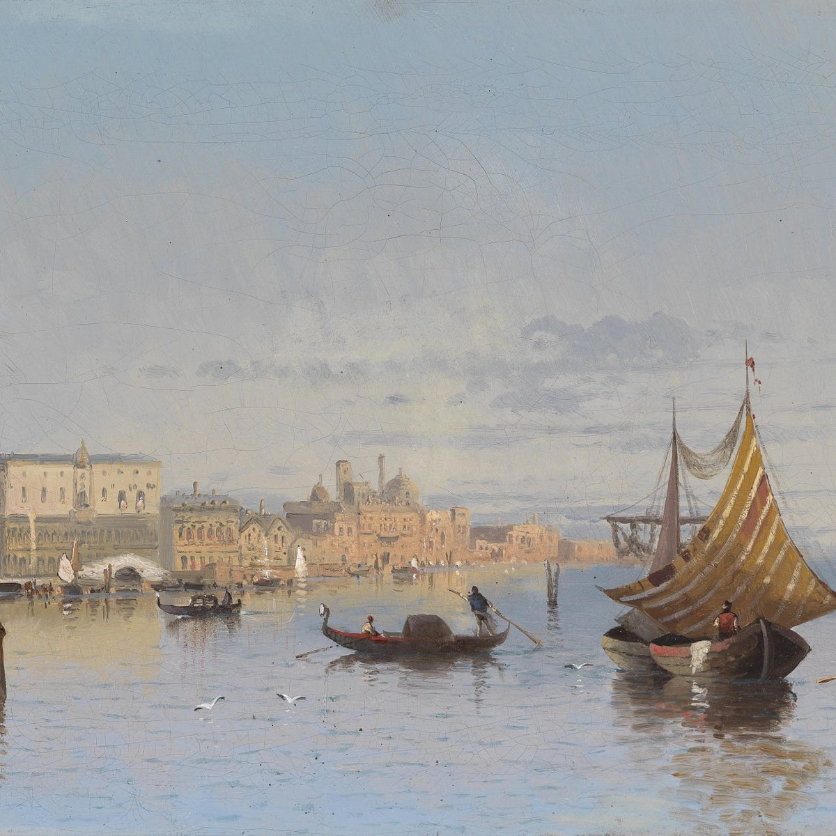 Hand-painted Venetian lagoon sailboats nautical oil painting on canvas
