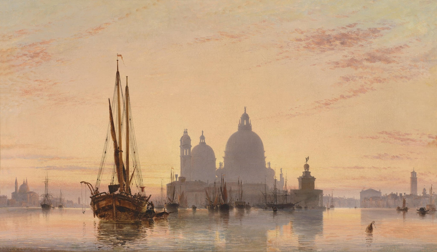 Hand-painted venice harbor at dawn nautical oil painting on canvas