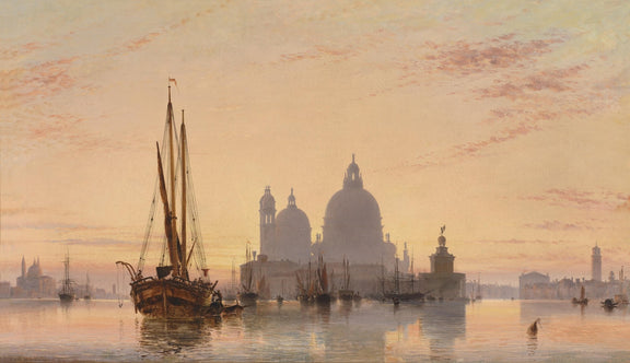Hand-painted venice harbor at dawn nautical oil painting on canvas