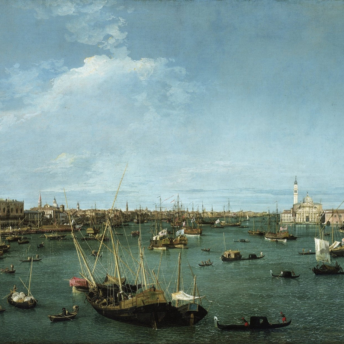 Nautical Oil Paintings - Venice Harbor Boats on Blue Water - Oil Painting Haven