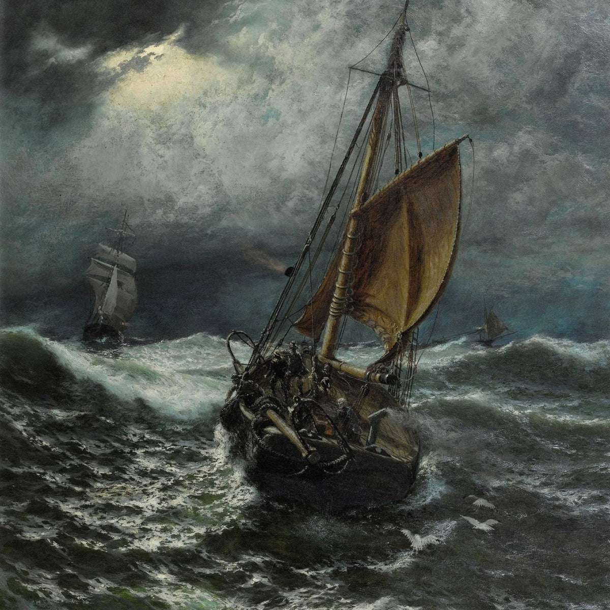 Nautical Oil Paintings - Vessels in Stormy Seas Wall Art - Oil Painting Haven