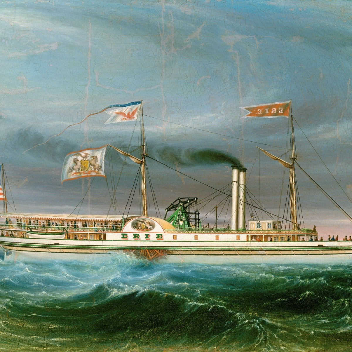 Nautical Oil Paintings - Vintage Steamboat Erie on Rolling Sea - Oil Painting Haven