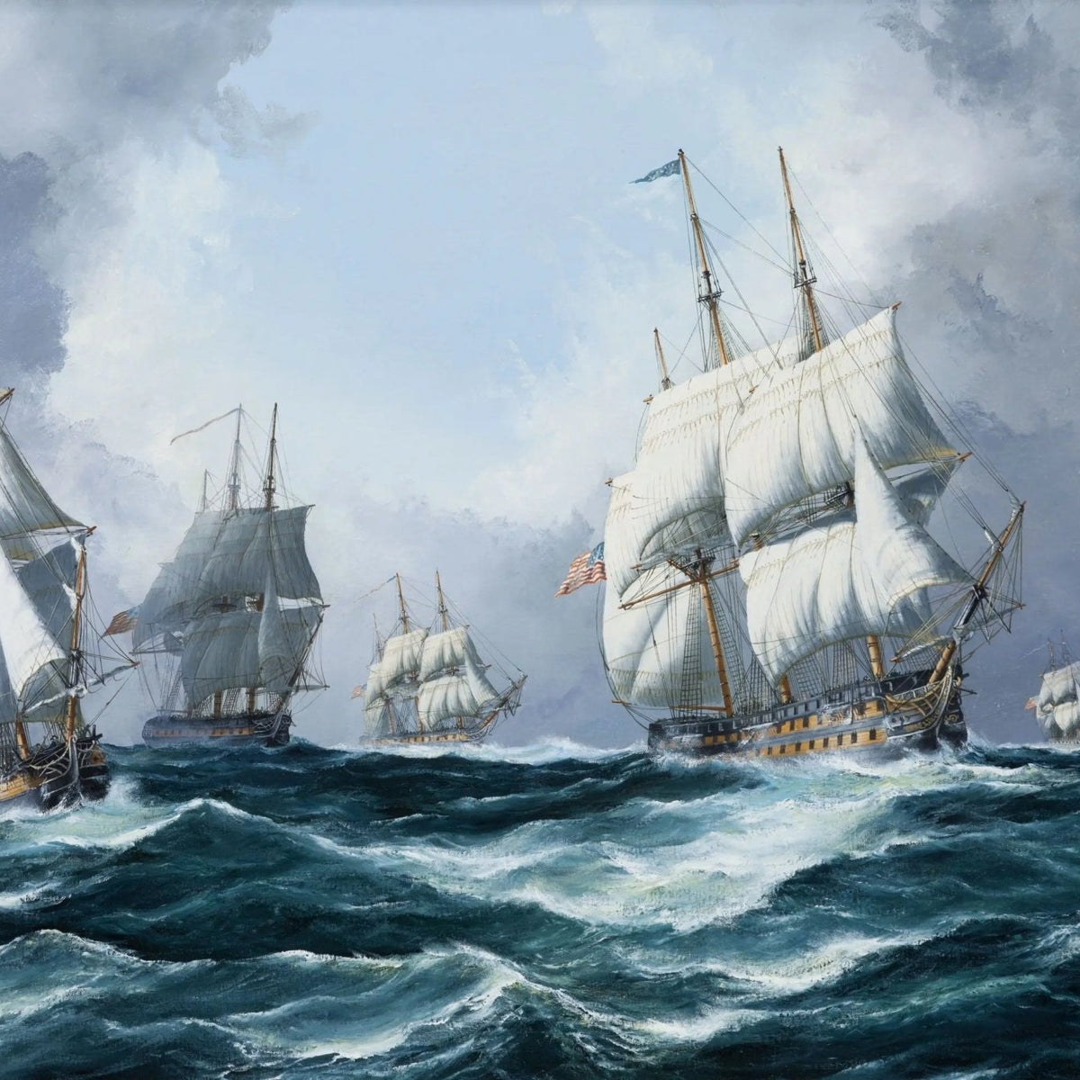 Nautical Oil Paintings - Warships in Stormy Sea - Oil Painting Haven