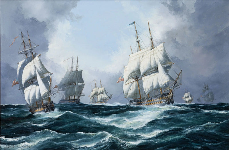 Nautical Oil Paintings - Warships in Stormy Sea - Oil Painting Haven