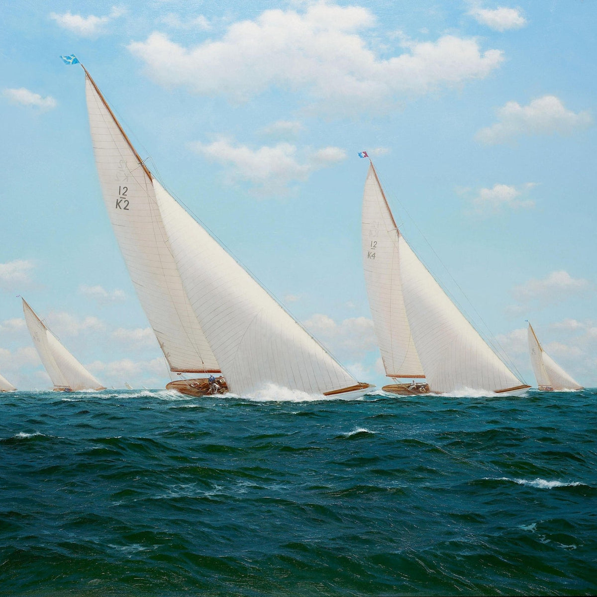 Nautical Oil Paintings - White Regatta Sailboats on Blue Sea - Oil Painting Haven