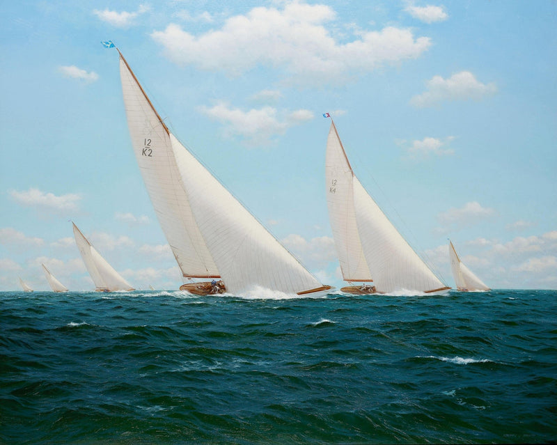Nautical Oil Paintings - White Regatta Sailboats on Blue Sea - Oil Painting Haven