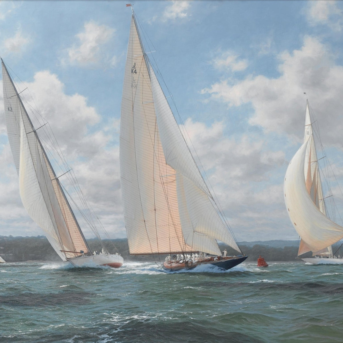 Nautical Oil Paintings - White Regatta Yachts on Open Water - Oil Painting Haven