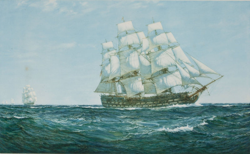 Hand-painted white-sailed tall ship on open sea nautical oil painting on canvas