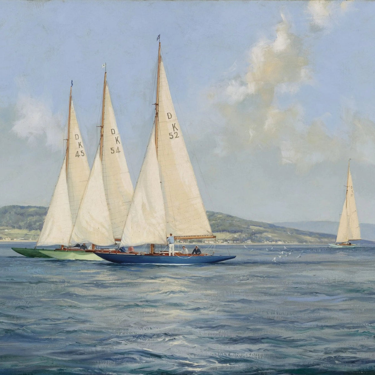 Nautical Oil Paintings - Yacht Race on Calm Sea - Oil Painting Haven