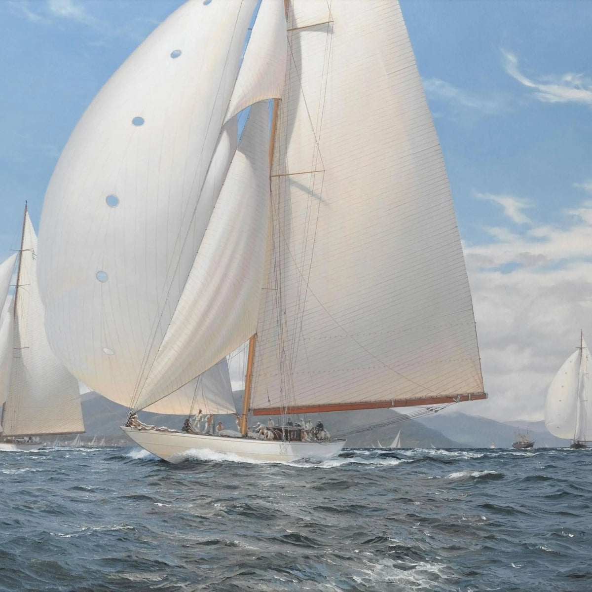 Nautical Oil Paintings - Yacht Race on Calm Sea Wall Art - Oil Painting Haven