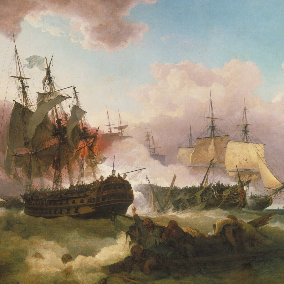Hand-painted naval battle at sea nautical oil painting on canvas