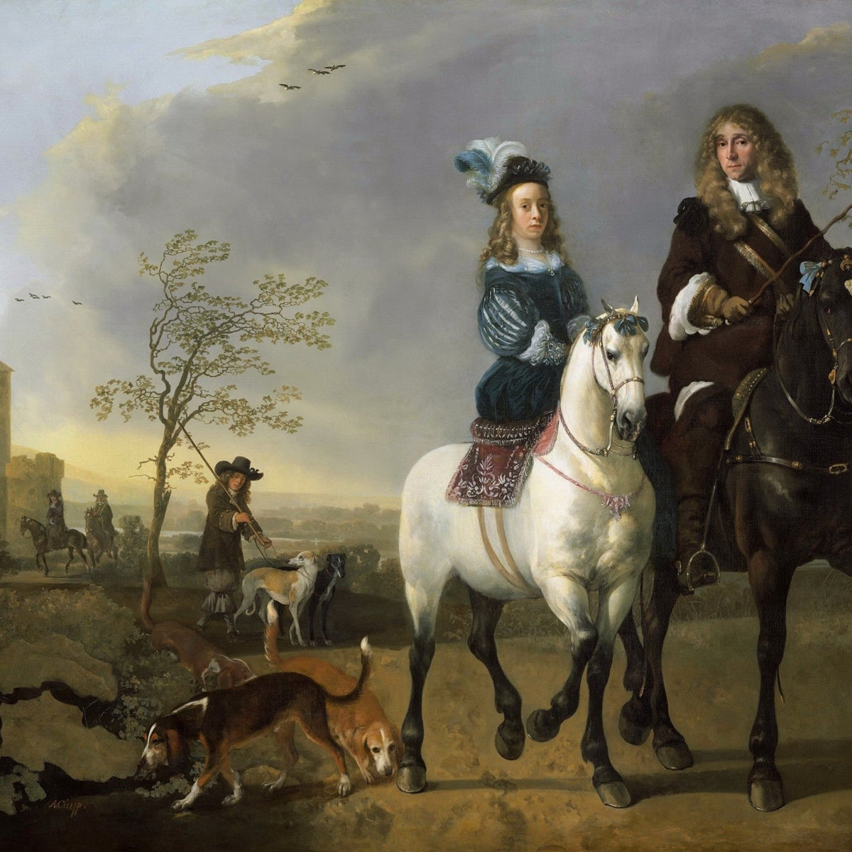 Noble Couple Riding Horses in Countryside - People Oil Painting - Oil Painting Haven