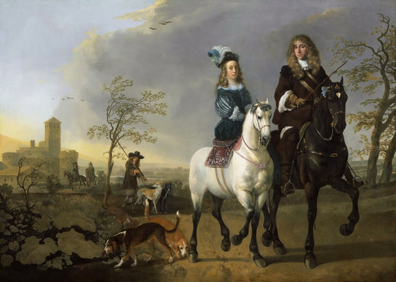 Noble Couple Riding Horses in Countryside - People Oil Painting - Oil Painting Haven