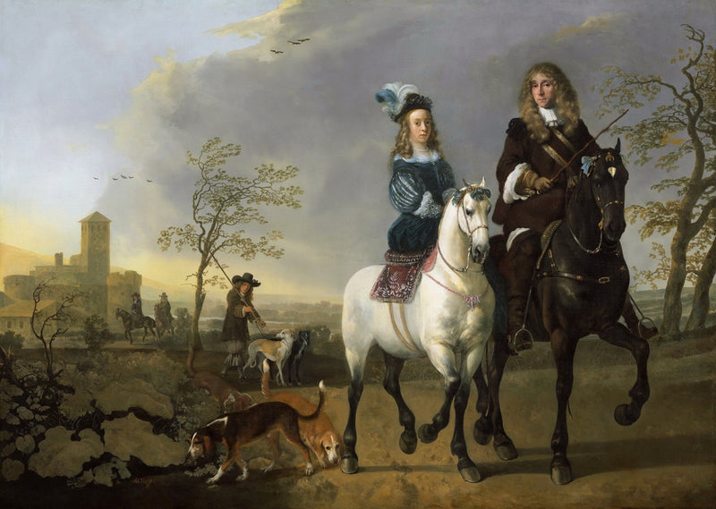 Noble Couple Riding Horses in Countryside - People Oil Painting - Oil Painting Haven