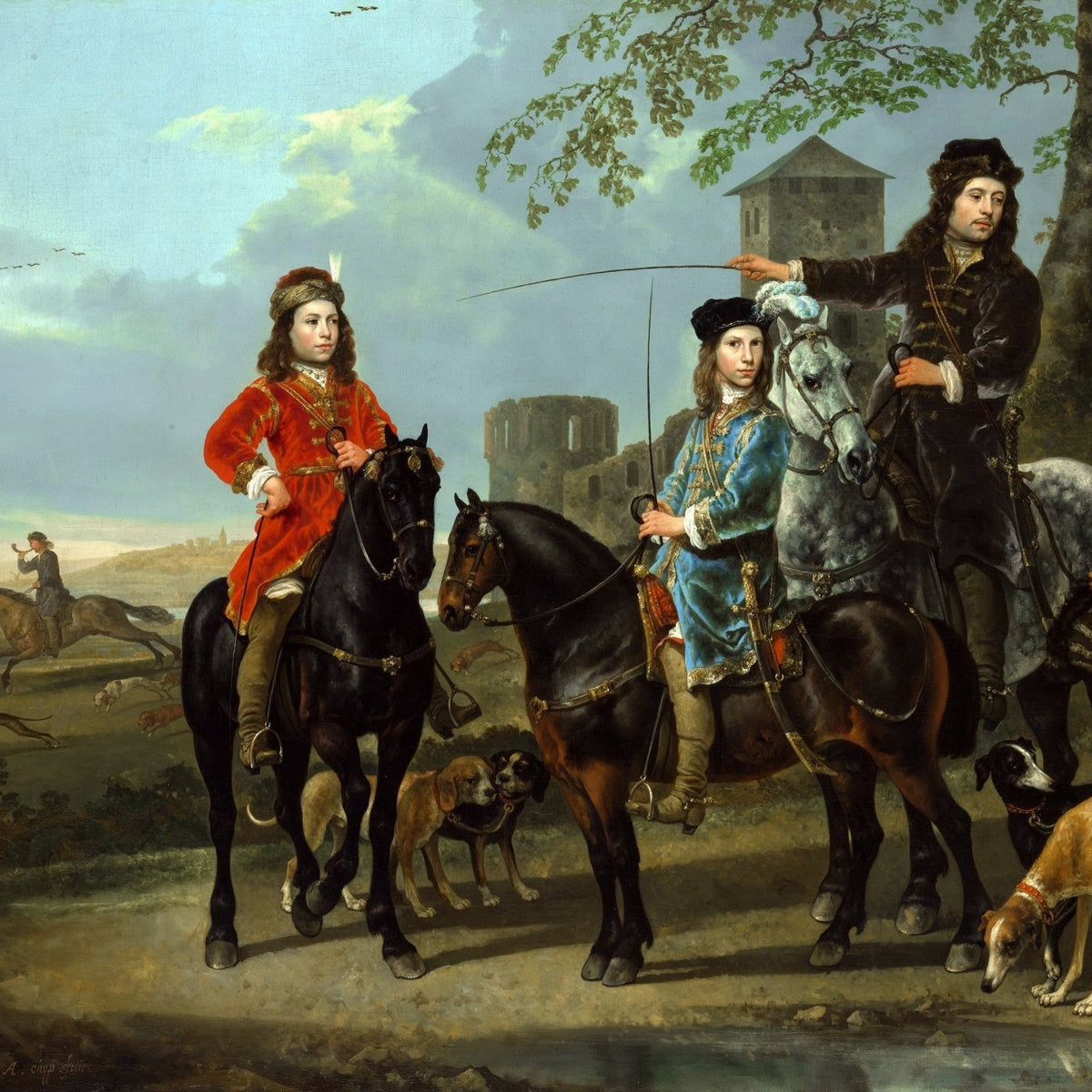 Noble Riders with Hunting Dogs in Countryside - People Oil Painting - Oil Painting Haven