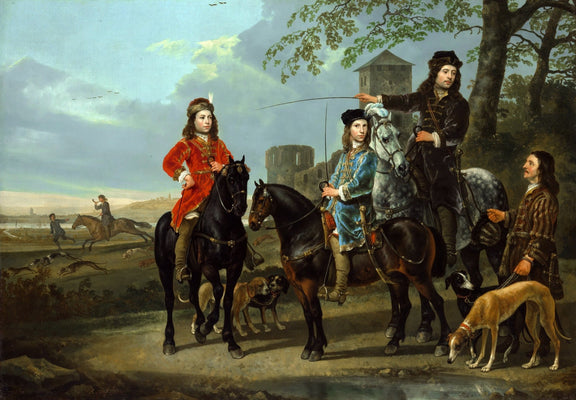 Noble Riders with Hunting Dogs in Countryside - People Oil Painting - Oil Painting Haven