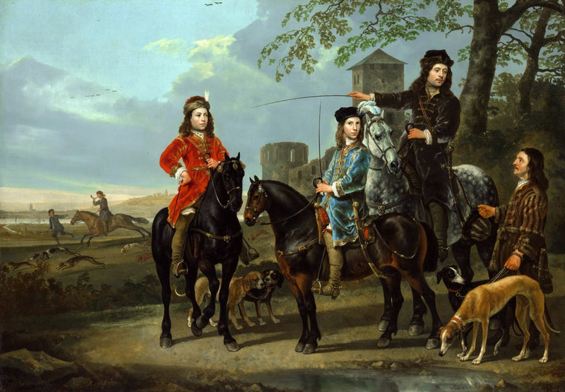 Noble Riders with Hunting Dogs in Countryside - People Oil Painting - Oil Painting Haven