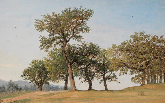 Oak Trees on a Gentle Hillside – Hand - Painted Landscape Oil Painting - Oil Painting Haven