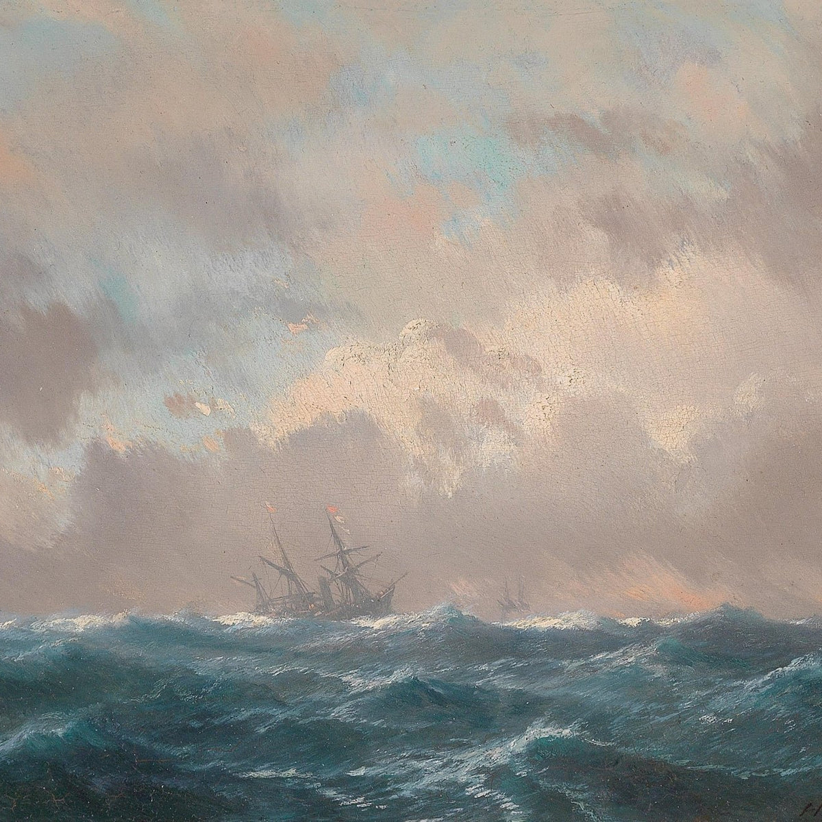 Ocean Seascape Oil Painting with Distant Sailing Ship, Hand - Painted - Oil Painting Haven